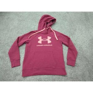 Under Armour Hoodie Womens Small Red Pullover‎ Sweatshirt Logo Loose Fleece
